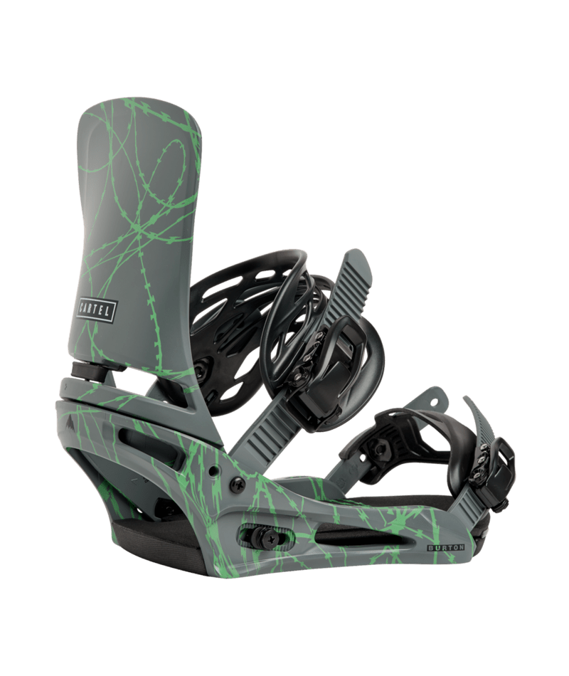 Burton Men’s Cartel Re:Flex Snowboard Bindings – Gray/Green Voltage